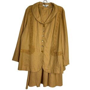 Allison Woods Plus Size 24W Mustard Yellow Linen Jacket & Skirt Set Suit Classic